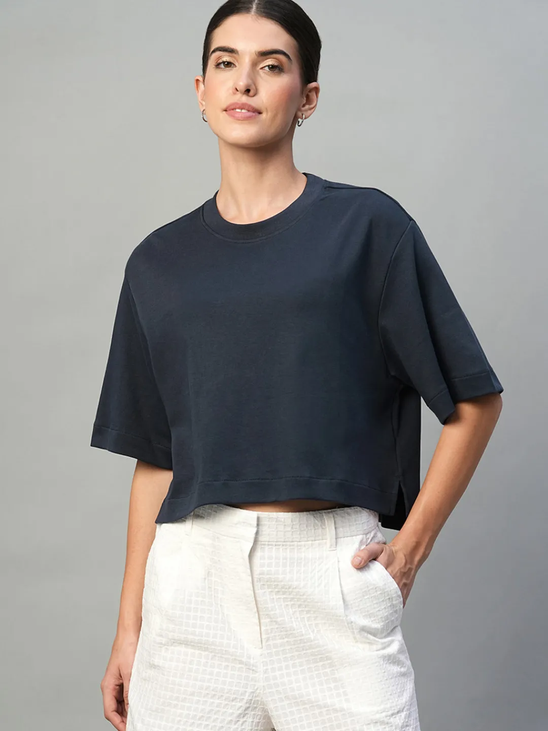 Women Cottonworld Round Neck^Women's 100% Cotton Boxy Fit Tshirt