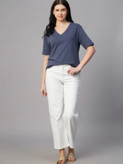 Women Cottonworld V-Neck | Regular Fit^Women's 100% Cotton Regular Fit Tshirt