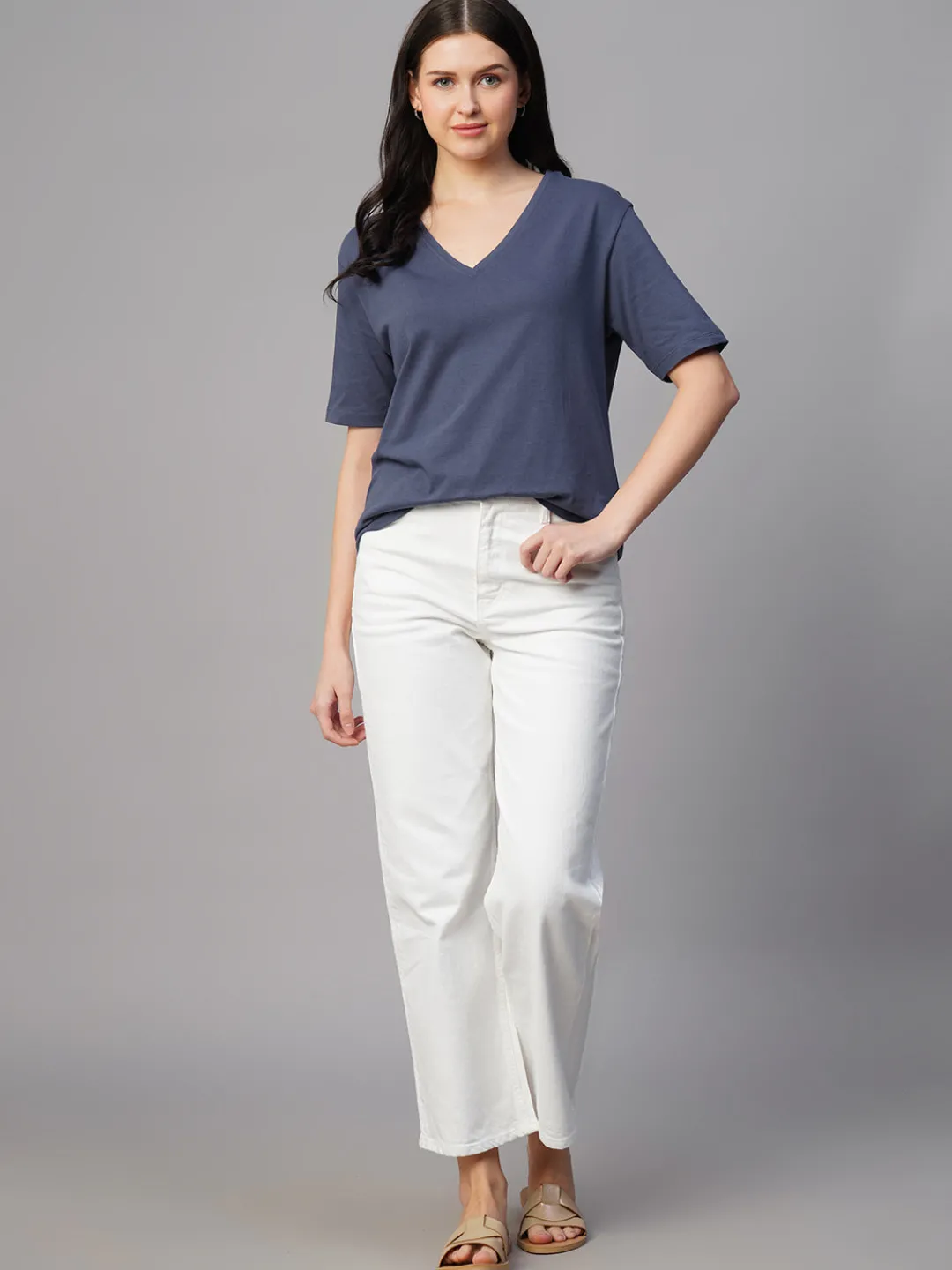 Women Cottonworld V-Neck | Regular Fit^Women's 100% Cotton Regular Fit Tshirt
