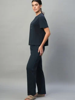 Women Cottonworld Loungewear^Women's 100% Cotton Regular Fit Knit Tshirt-Pyjama Set
