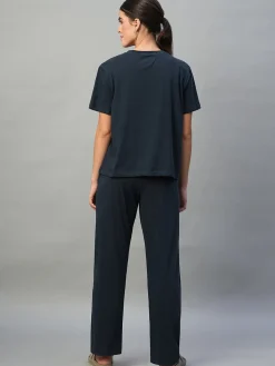 Women Cottonworld Loungewear^Women's 100% Cotton Regular Fit Knit Tshirt-Pyjama Set