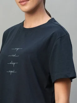 Women Cottonworld Loungewear^Women's 100% Cotton Regular Fit Knit Tshirt-Pyjama Set