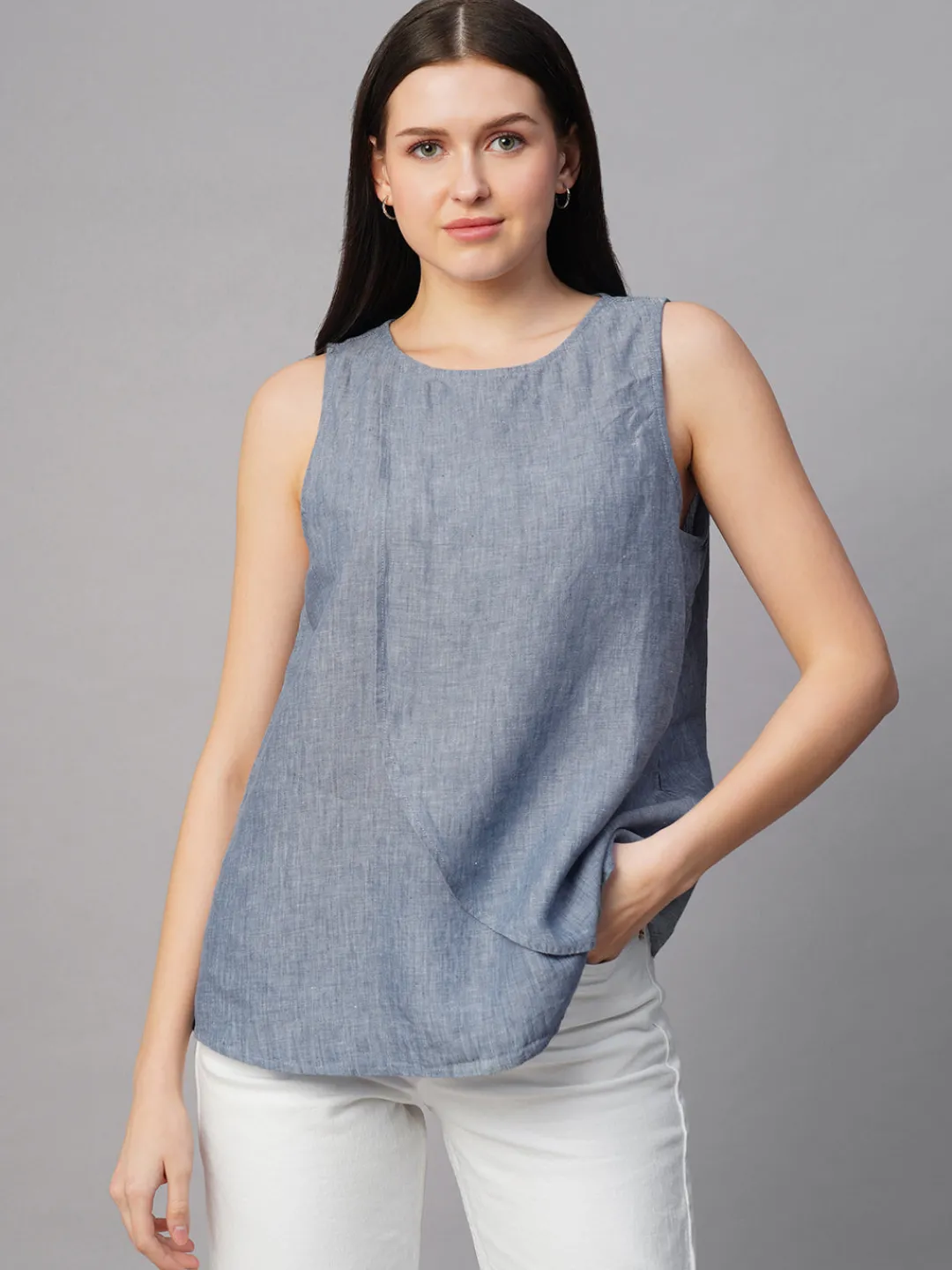 Women Cottonworld Tops & Shirts | Tops & Shirts^Women's 100% Linen Regular Fit Blouse