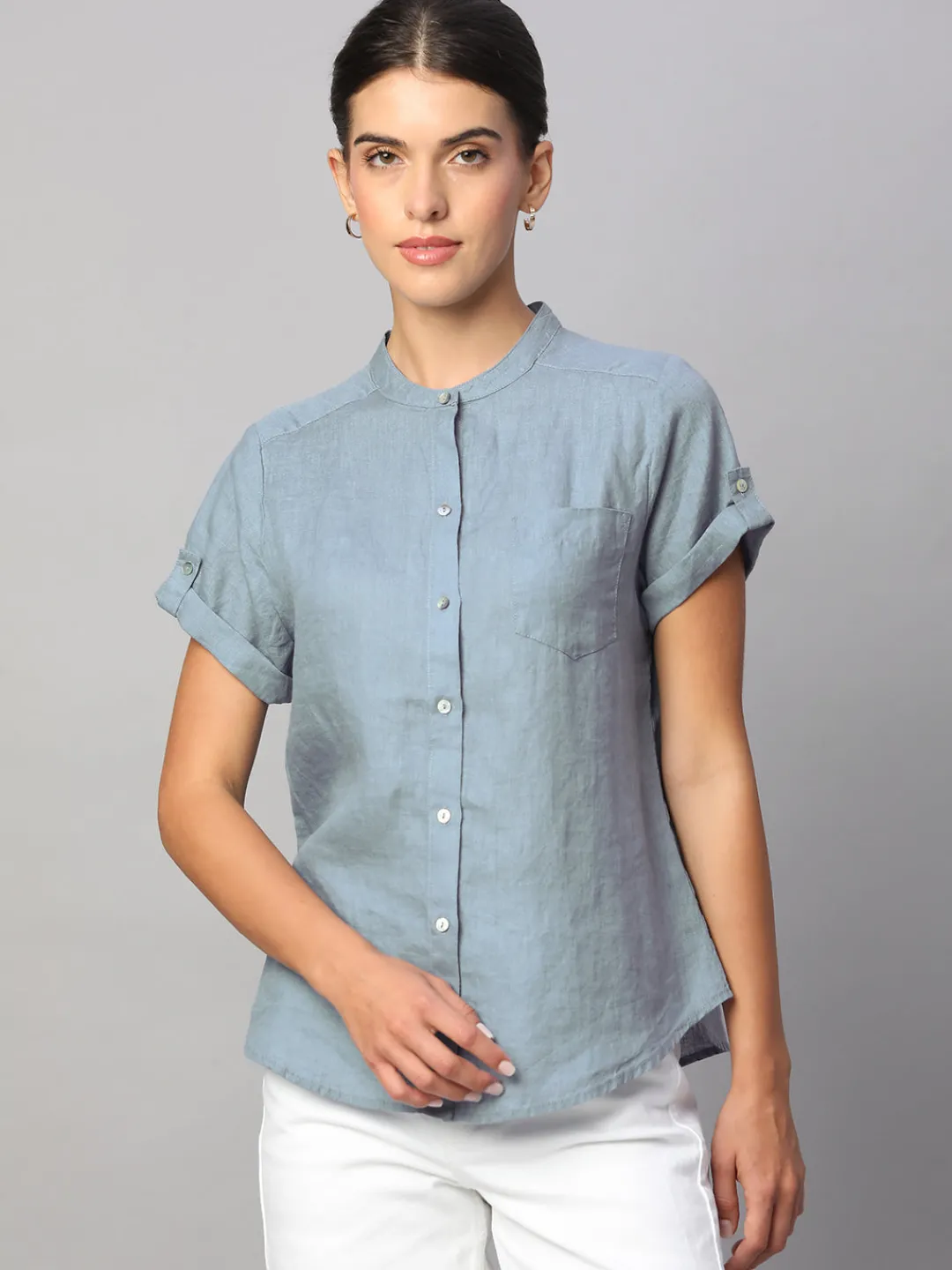 Women Cottonworld Tops & Shirts | Tops & Shirts^Women's 100% Linen Regular Fit Blouse