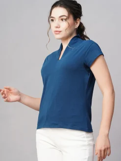 Women Cottonworld V-Neck^Women's Cotton Elastane Slim Fit Tshirt