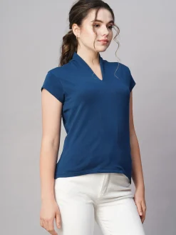 Women Cottonworld V-Neck^Women's Cotton Elastane Slim Fit Tshirt