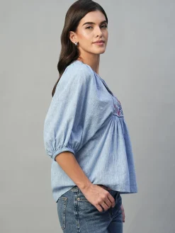 Women Cottonworld Tops & Shirts | Tops & Shirts^Women's Cotton Linen Regular Fit Blouse