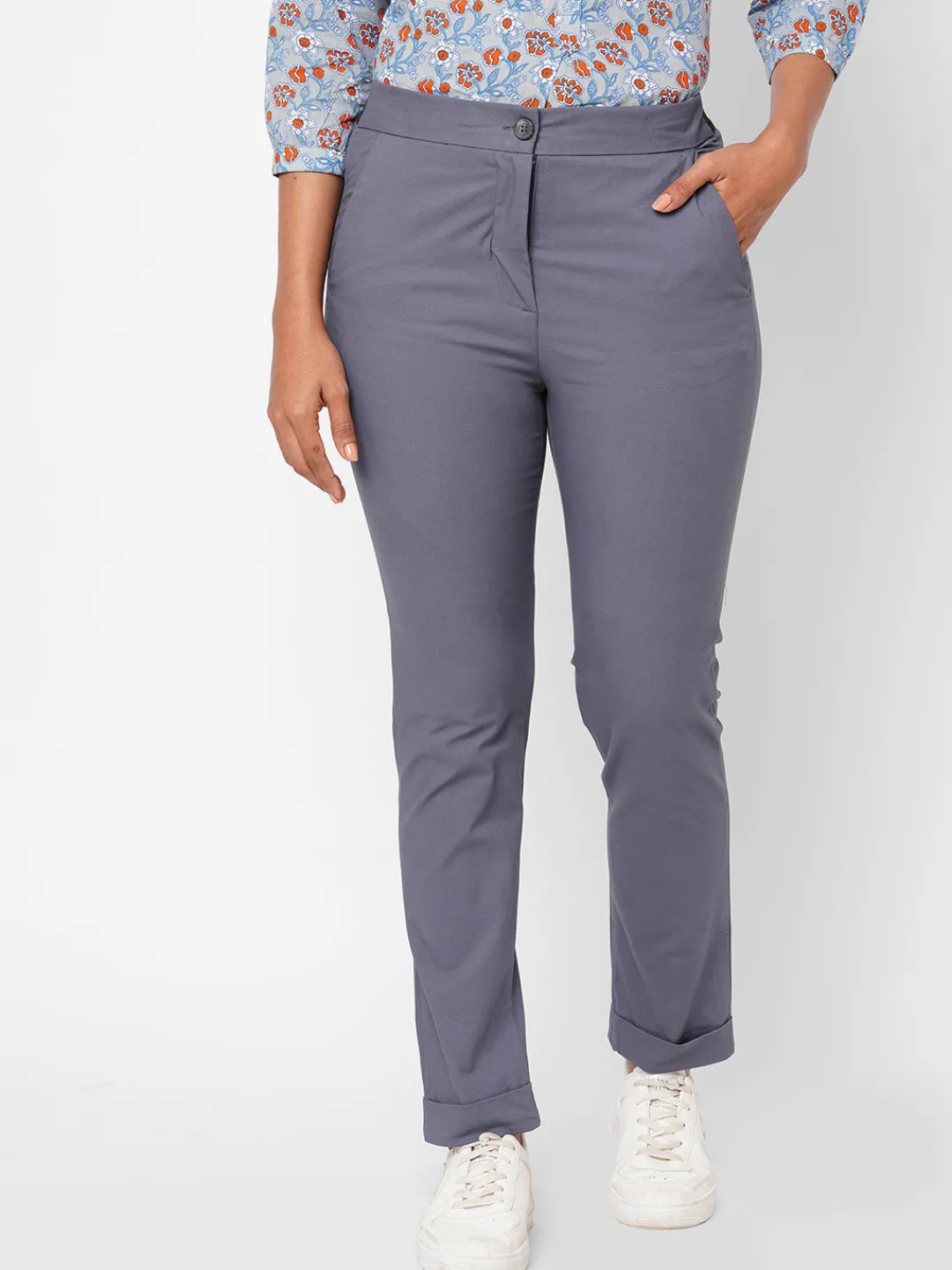 Women Cottonworld Trousers^Women's Cotton Lurex Slim Fit Pant