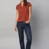 Women Cottonworld V-Neck^Women's Cotton Elastane Slim Fit Tshirt