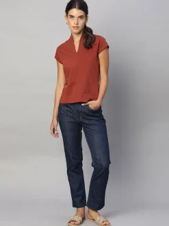 Women Cottonworld V-Neck^Women's Cotton Elastane Slim Fit Tshirt