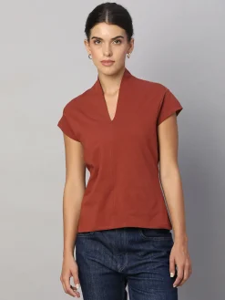 Women Cottonworld V-Neck^Women's Cotton Elastane Slim Fit Tshirt