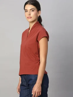 Women Cottonworld V-Neck^Women's Cotton Elastane Slim Fit Tshirt