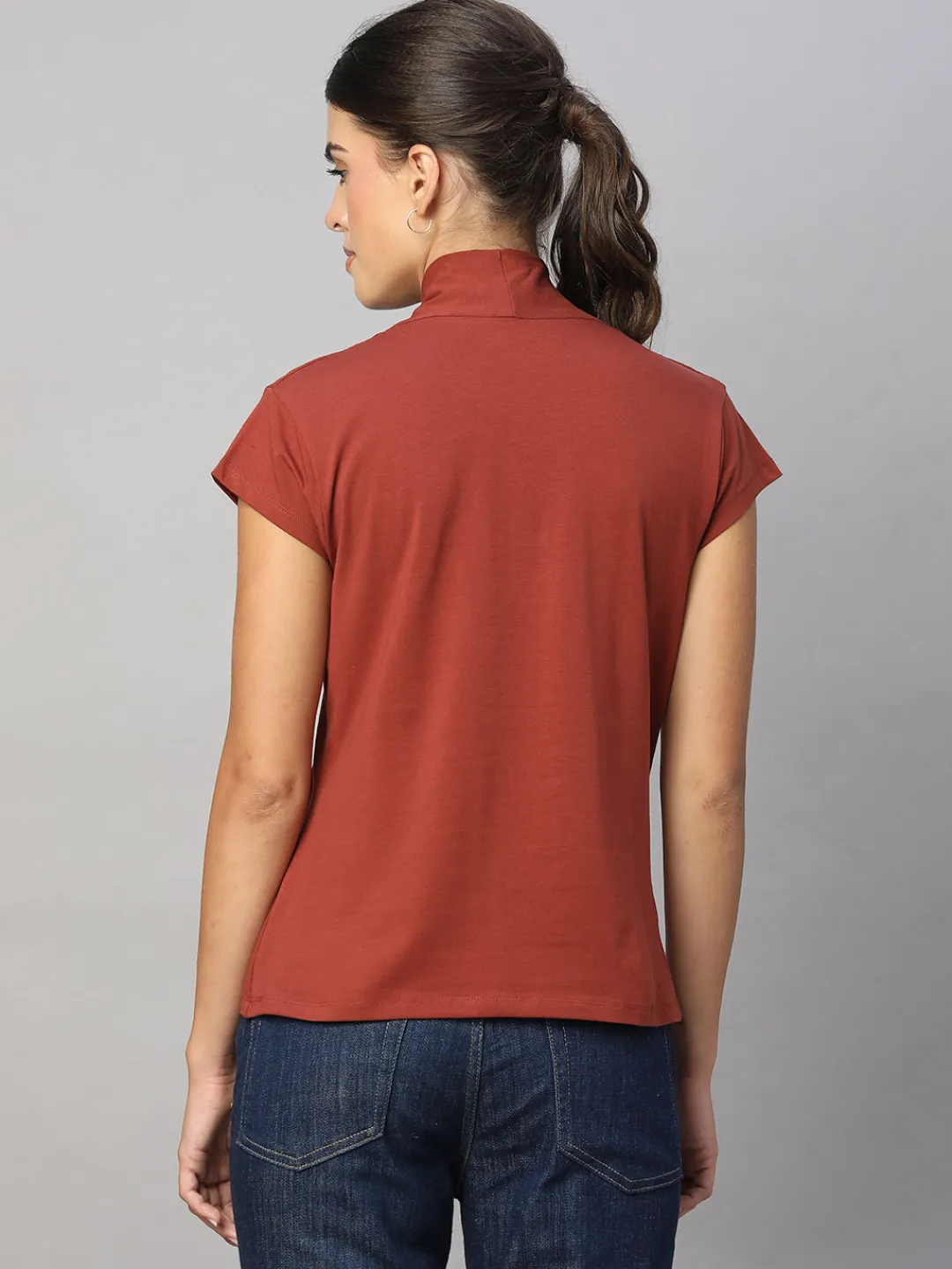 Women Cottonworld V-Neck^Women's Cotton Elastane Slim Fit Tshirt