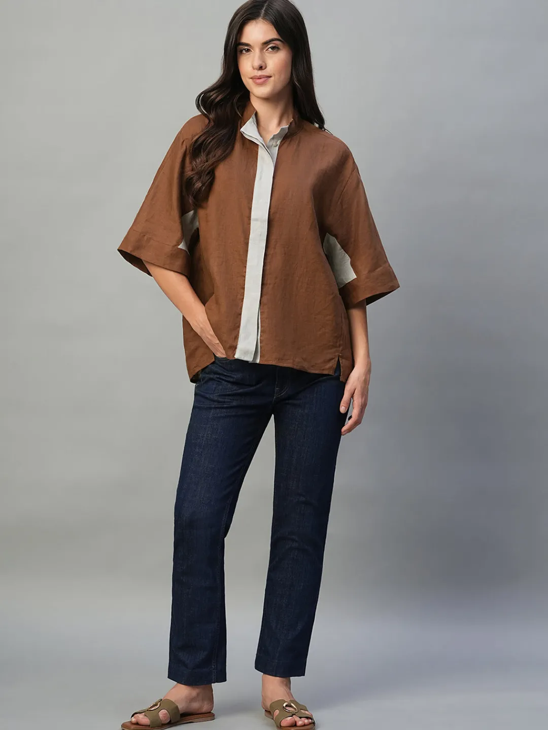 Women Cottonworld Tops & Shirts | Tops & Shirts^Women's 100% Linen Boxy Fit Blouse