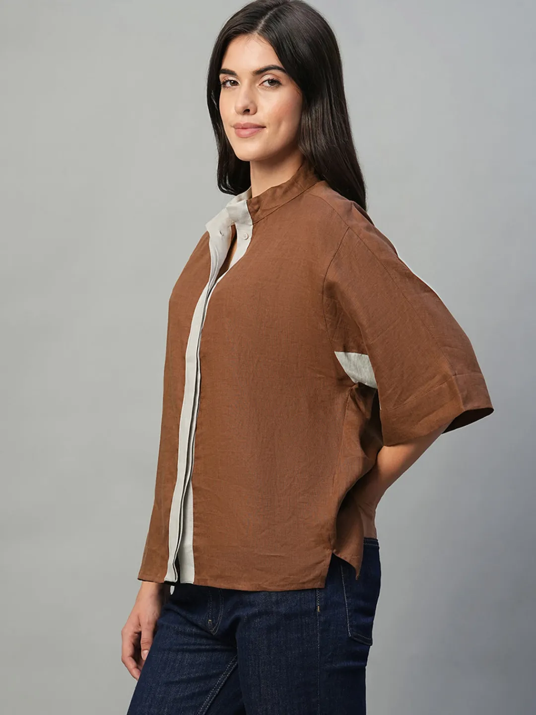 Women Cottonworld Tops & Shirts | Tops & Shirts^Women's 100% Linen Boxy Fit Blouse