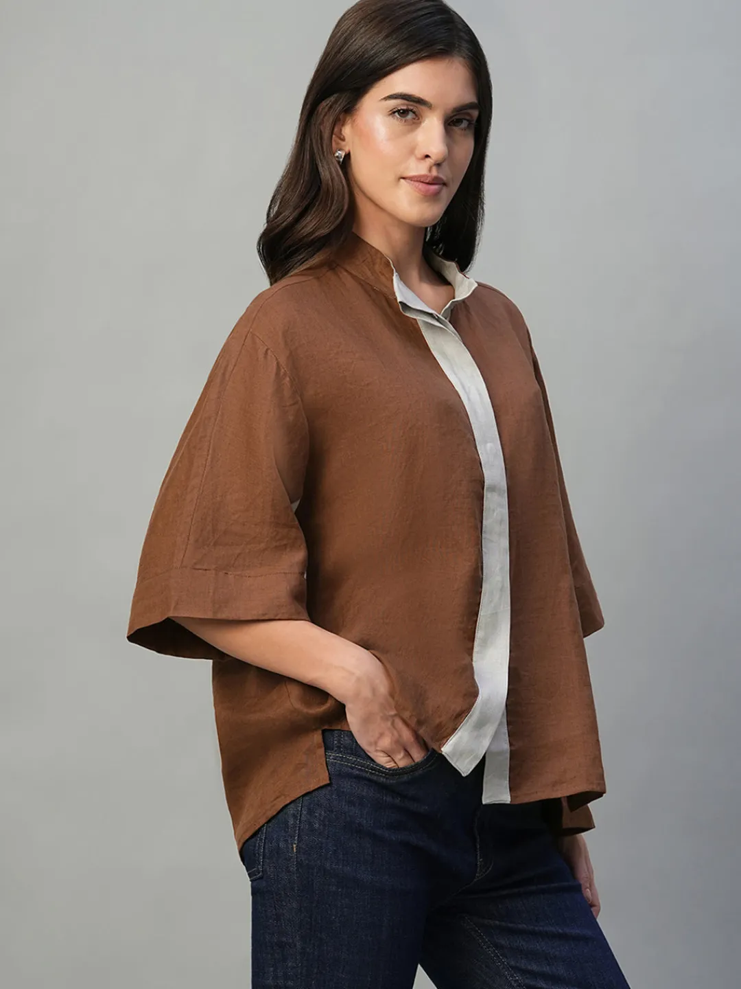 Women Cottonworld Tops & Shirts | Tops & Shirts^Women's 100% Linen Boxy Fit Blouse
