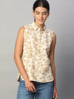 Women Cottonworld Tops & Shirts | Tops & Shirts^Women's 100% Linen Regular Fit Blouse
