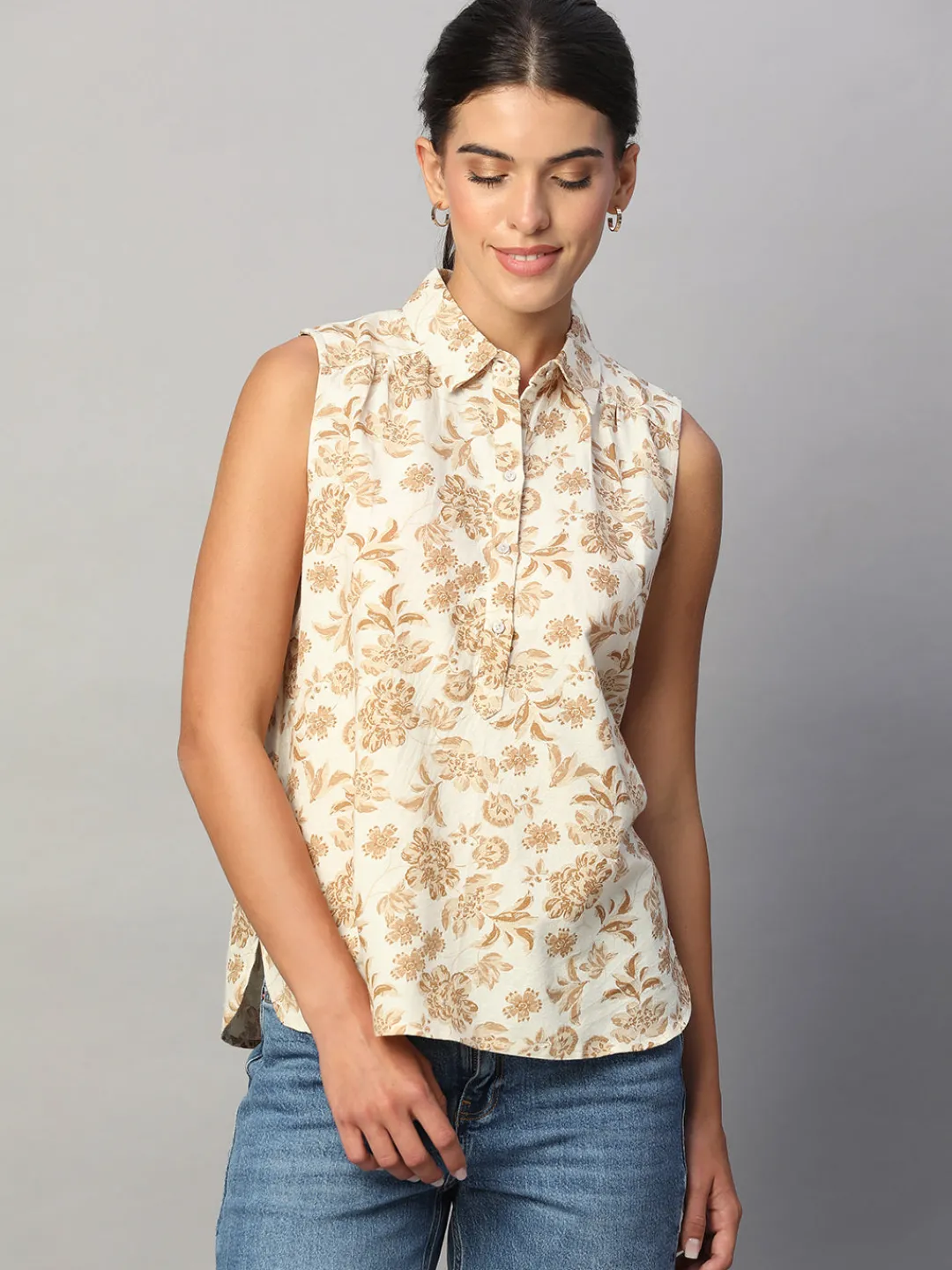 Women Cottonworld Tops & Shirts | Tops & Shirts^Women's 100% Linen Regular Fit Blouse