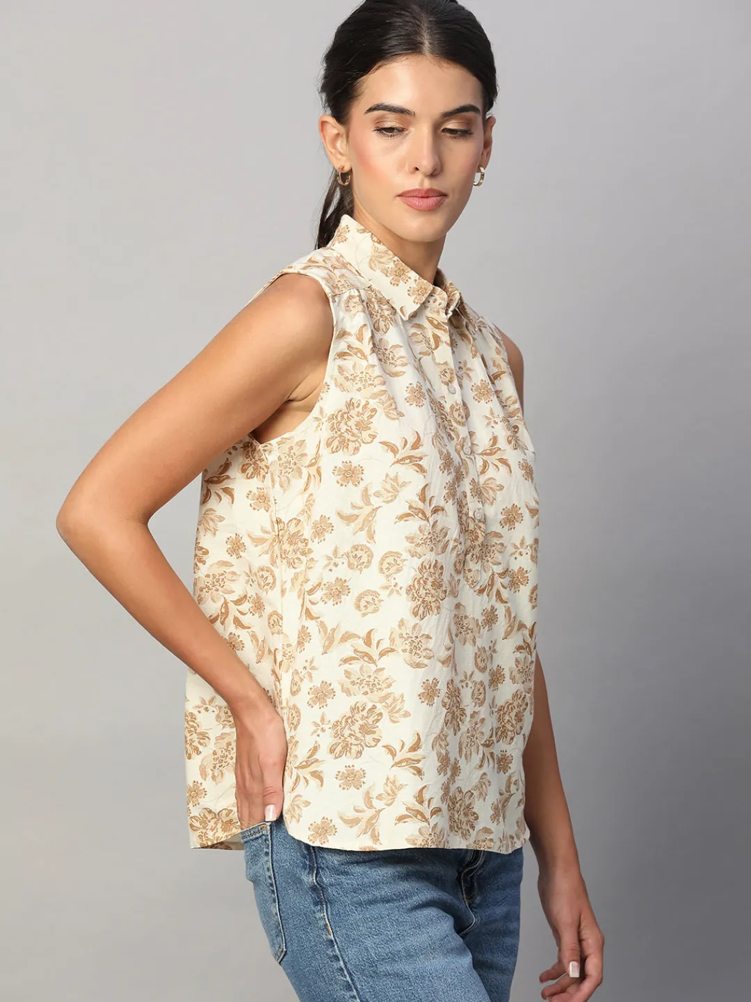 Women Cottonworld Tops & Shirts | Tops & Shirts^Women's 100% Linen Regular Fit Blouse