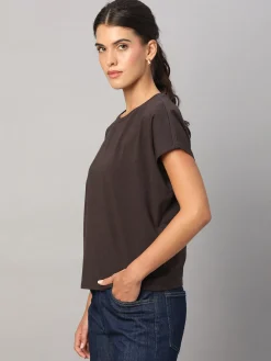 Women Cottonworld Women | Round Neck^Women's Cotton Bamboo Elastane Regular Fit Tshirt