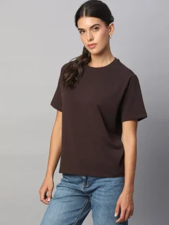 Women Cottonworld Women | Round Neck^Women's Cotton Bamboo Elastane Regular Fit Tshirt