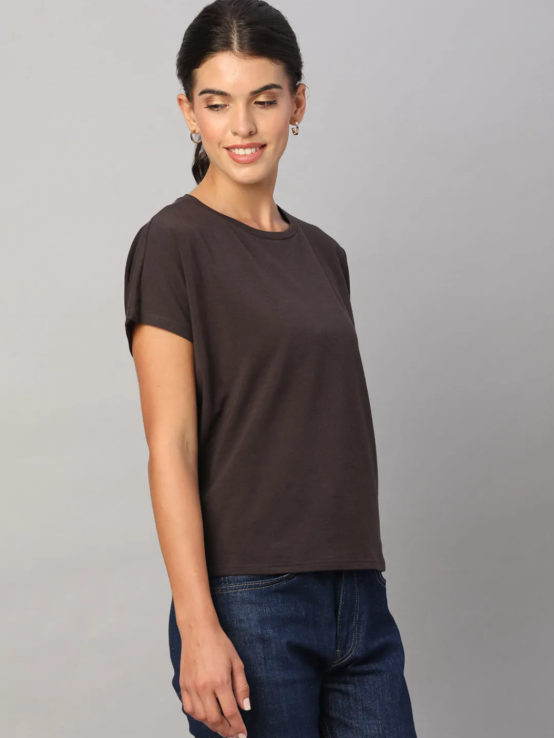 Women Cottonworld Women | Round Neck^Women's Cotton Bamboo Elastane Regular Fit Tshirt