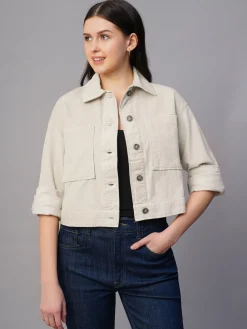 Women Cottonworld Jackets^Women's Corduroy 100% Cotton Regular Fit Jacket