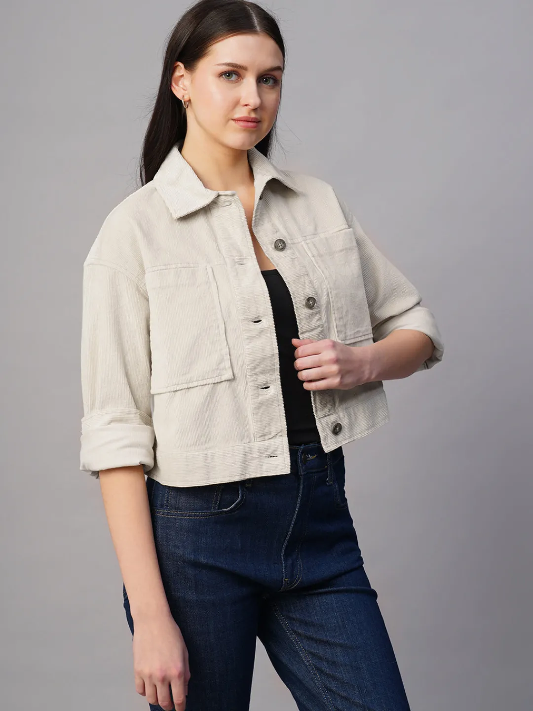Women Cottonworld Jackets^Women's Corduroy 100% Cotton Regular Fit Jacket