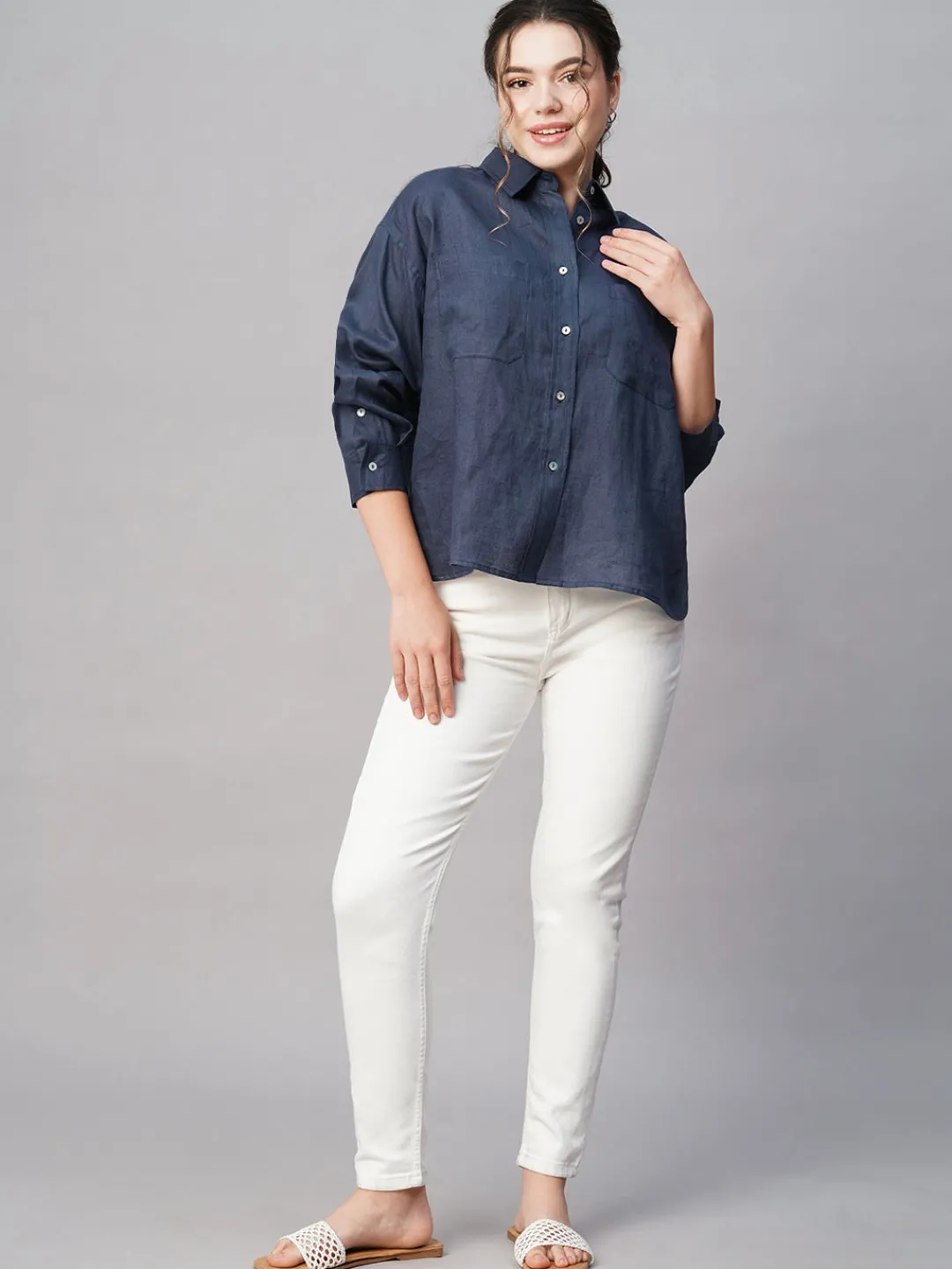 Women Cottonworld Tops & Shirts | Tops & Shirts^Women's 100% Linen Boxy Fit Blouse
