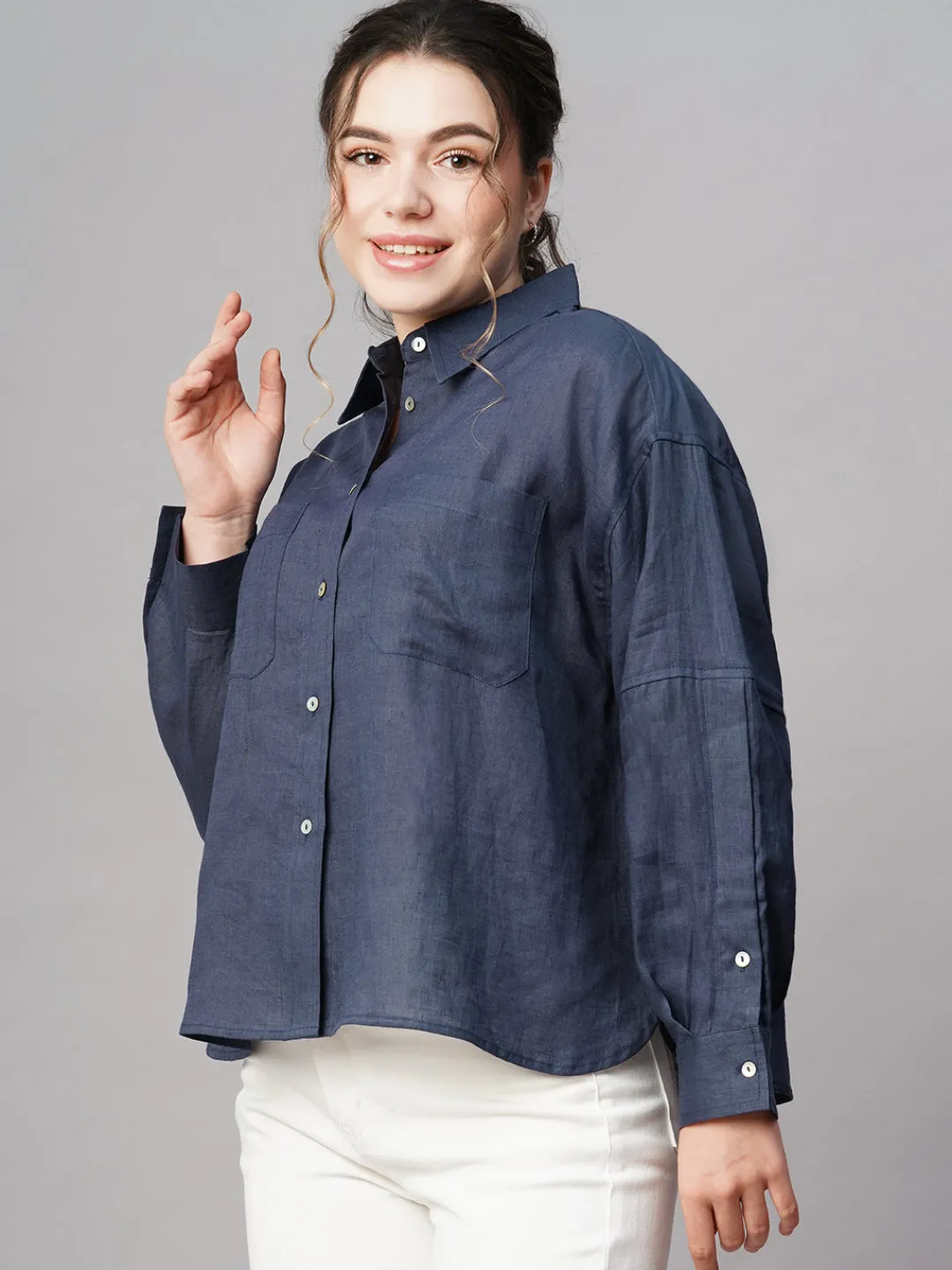 Women Cottonworld Tops & Shirts | Tops & Shirts^Women's 100% Linen Boxy Fit Blouse