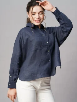 Women Cottonworld Tops & Shirts | Tops & Shirts^Women's 100% Linen Boxy Fit Blouse