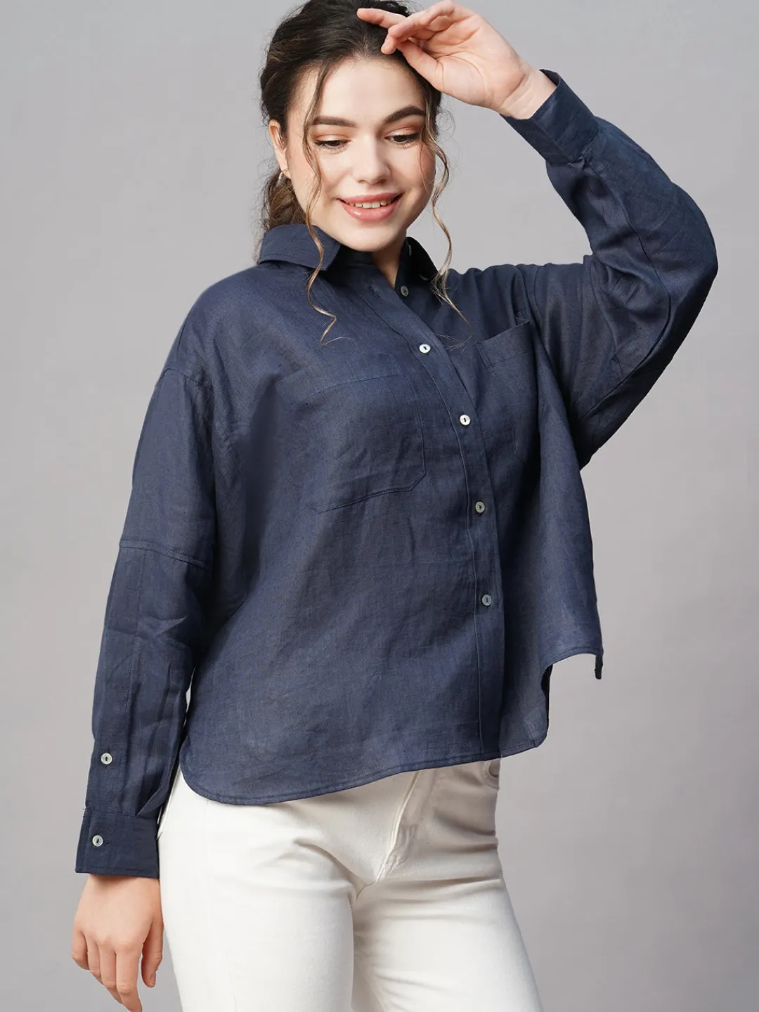 Women Cottonworld Tops & Shirts | Tops & Shirts^Women's 100% Linen Boxy Fit Blouse