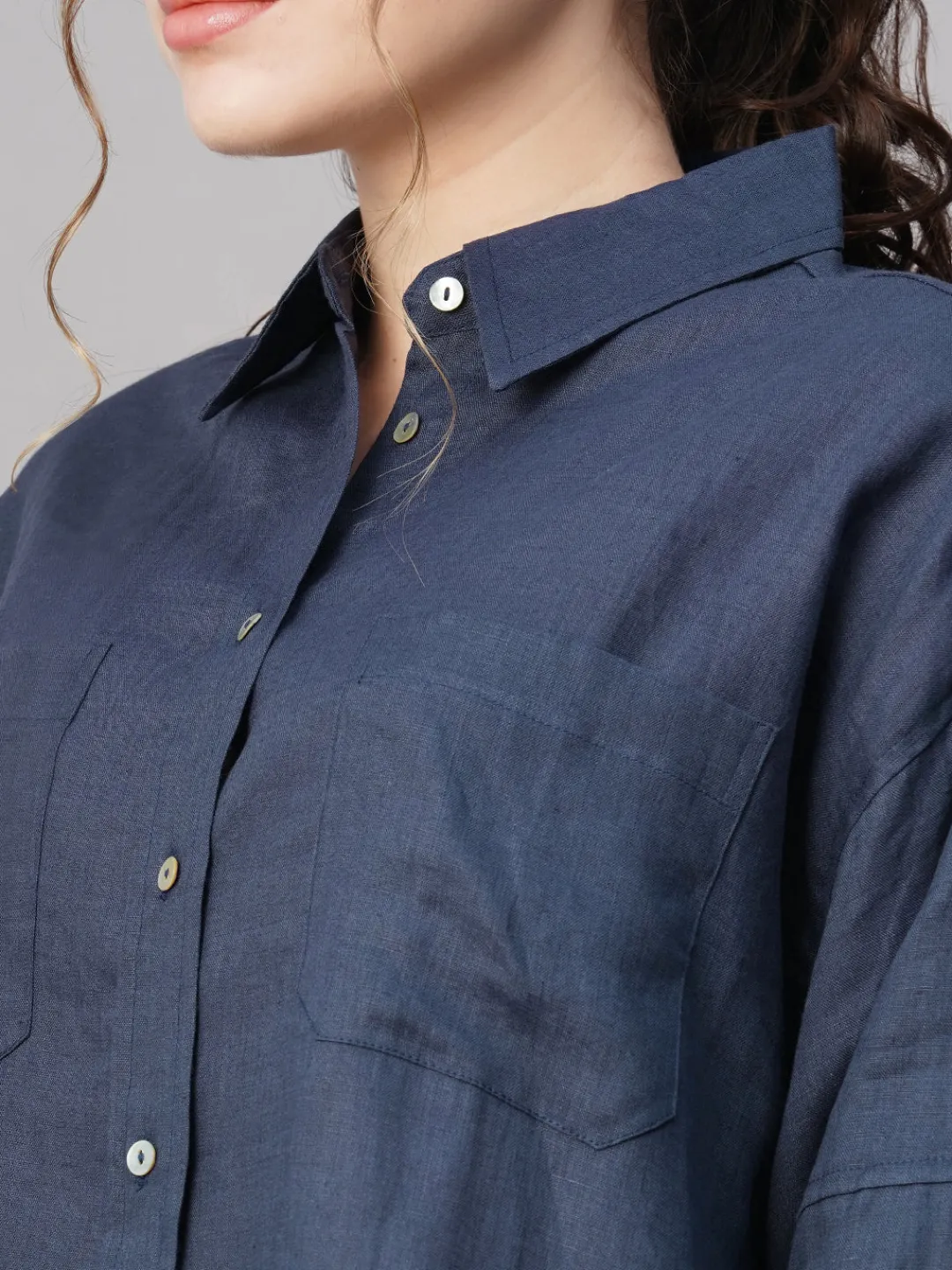 Women Cottonworld Tops & Shirts | Tops & Shirts^Women's 100% Linen Boxy Fit Blouse