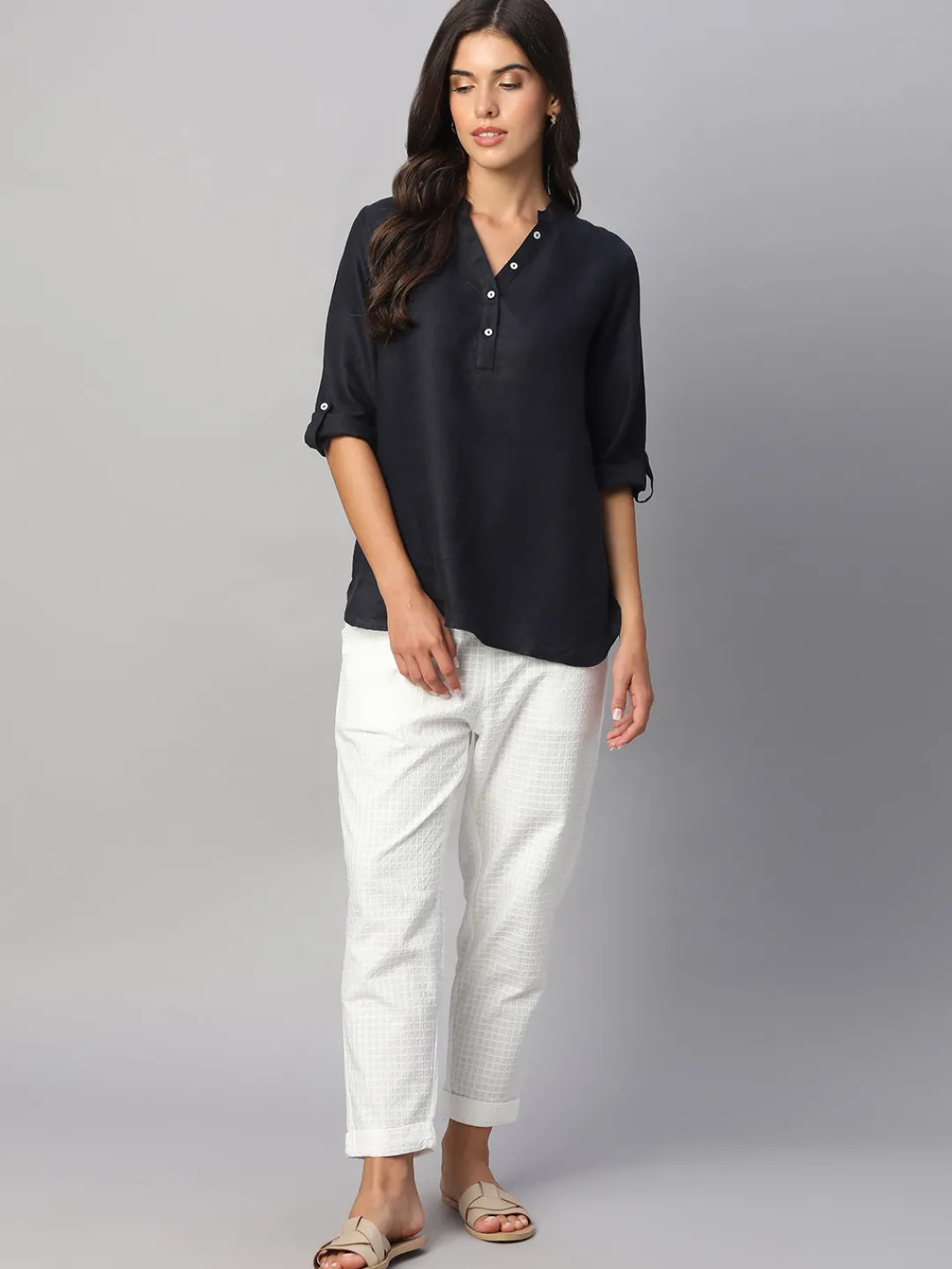 Women Cottonworld Tops & Shirts | Tops & Shirts^Women's 100% Linen Regular Fit Blouse