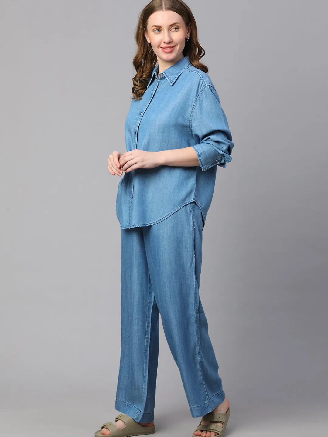 Women Cottonworld Womens Co-Ord Sets^Women's Tencel Boxy Fit Blouse