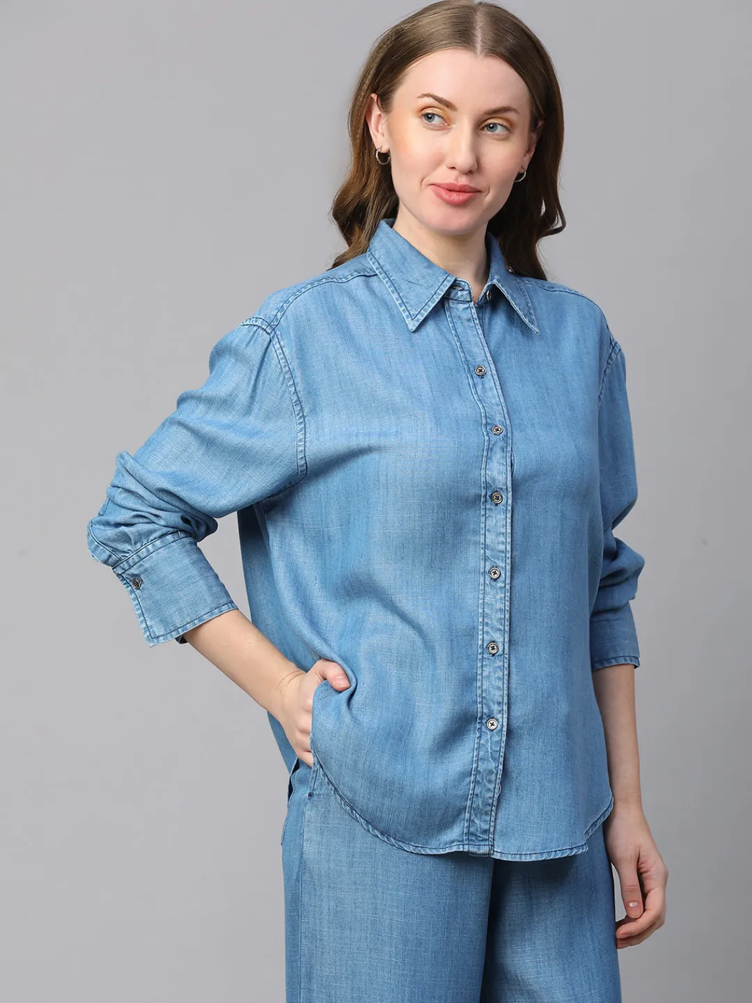 Women Cottonworld Womens Co-Ord Sets^Women's Tencel Boxy Fit Blouse