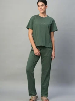 Women Cottonworld Loungewear^Women's 100% Cotton Regular Fit Knit Tshirt-Pyjama Set