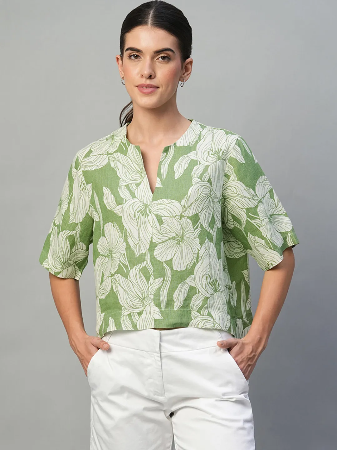 Women Cottonworld Tops & Shirts | Tops & Shirts^Women's 100% Linen Regular Fit Blouse