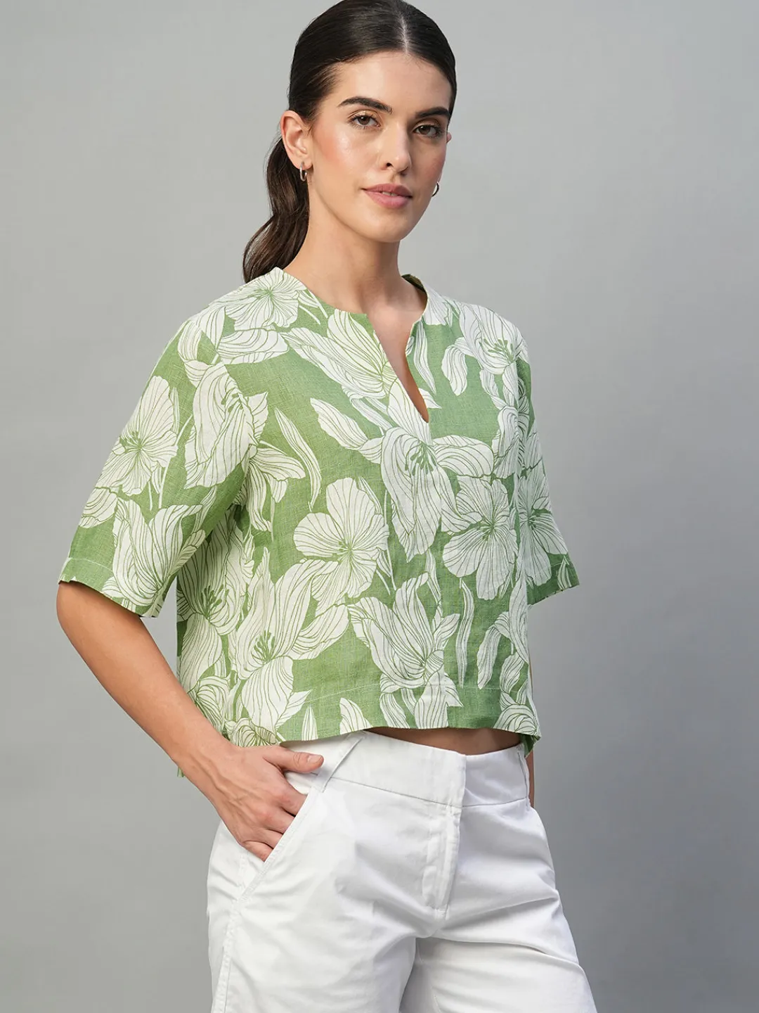 Women Cottonworld Tops & Shirts | Tops & Shirts^Women's 100% Linen Regular Fit Blouse