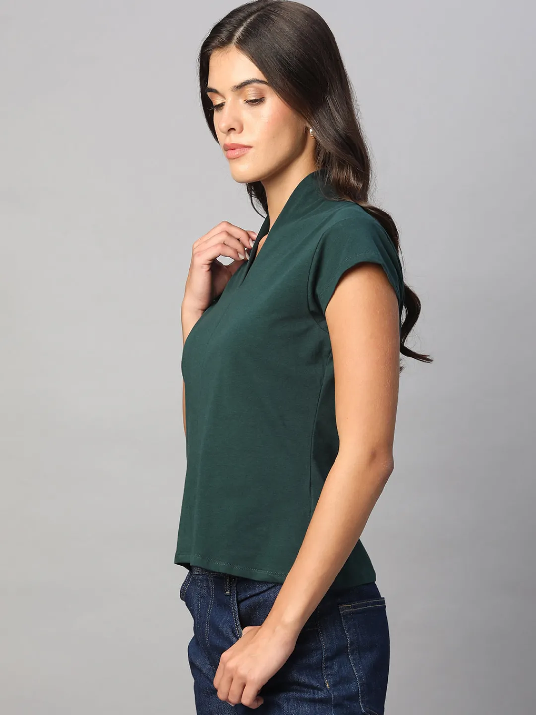 Women Cottonworld V-Neck^Women's Cotton Elastane Slim Fit Tshirt