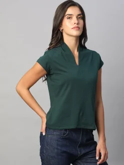 Women Cottonworld V-Neck^Women's Cotton Elastane Slim Fit Tshirt