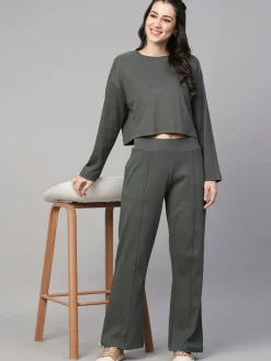 Women Cottonworld Trousers | Womens Co-Ord Sets^Women's Cotton Elastane Regular Fit Knit Pant