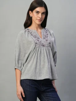 Women Cottonworld Tops & Shirts | Tops & Shirts^Women's Cotton Linen Regular Fit Blouse