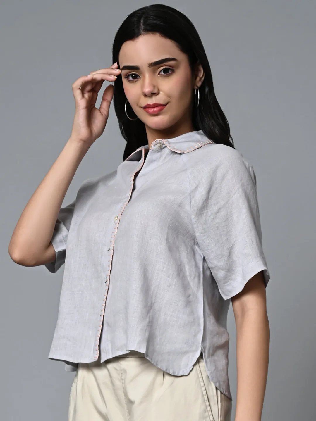 Women Cottonworld Tops & Shirts | Tops & Shirts^Women's Linen Excel Regular Fit Blouse