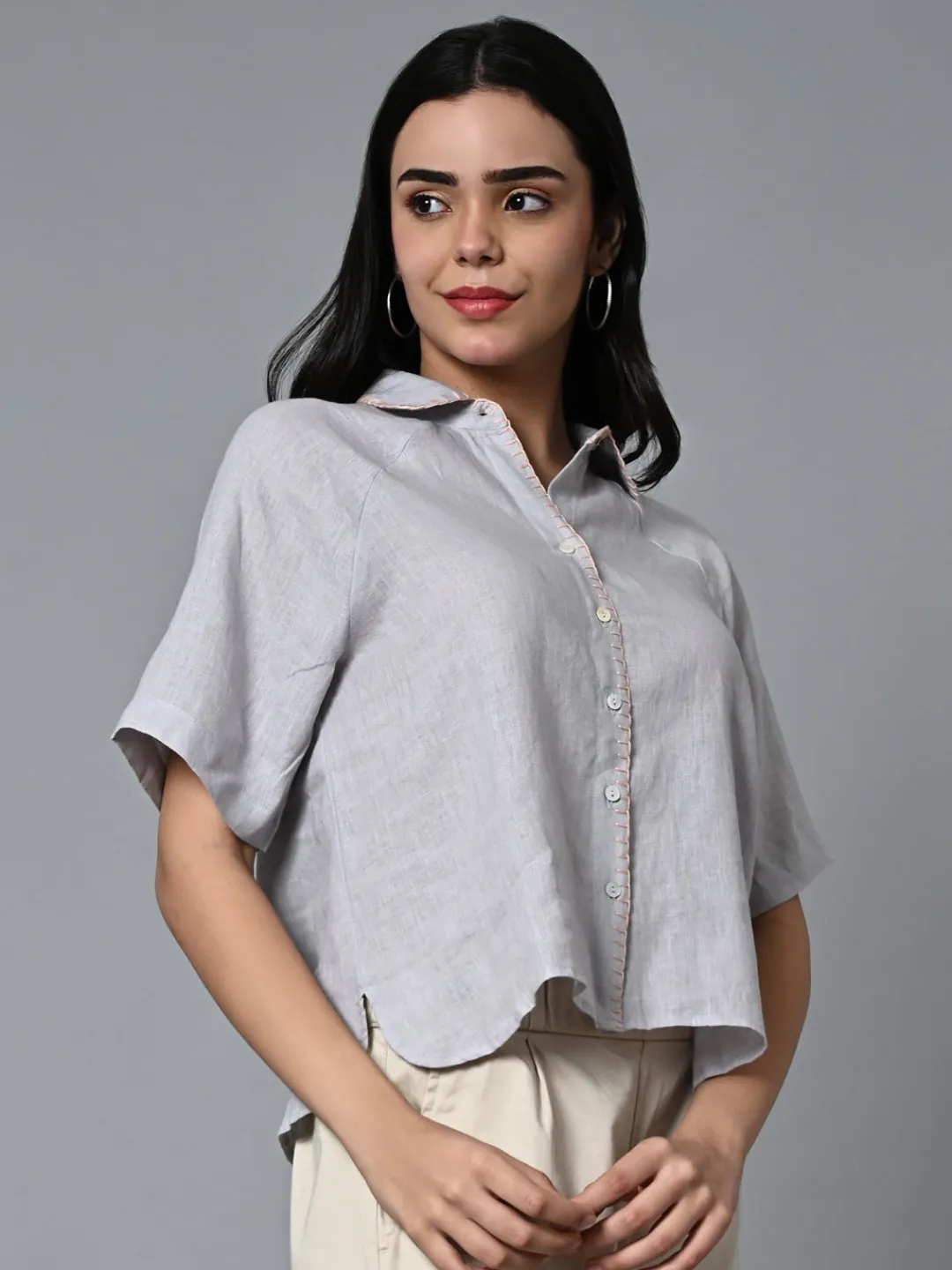 Women Cottonworld Tops & Shirts | Tops & Shirts^Women's Linen Excel Regular Fit Blouse