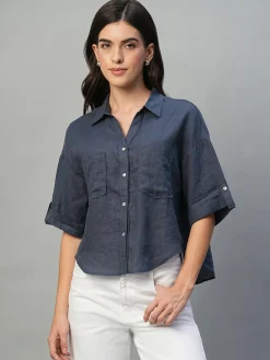 Women Cottonworld Tops & Shirts | Tops & Shirts^Women's 100% Linen Boxy Fit Blouse