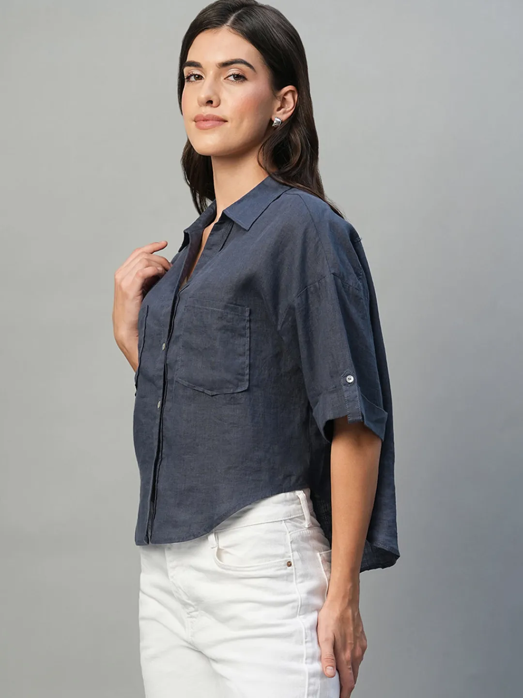 Women Cottonworld Tops & Shirts | Tops & Shirts^Women's 100% Linen Boxy Fit Blouse