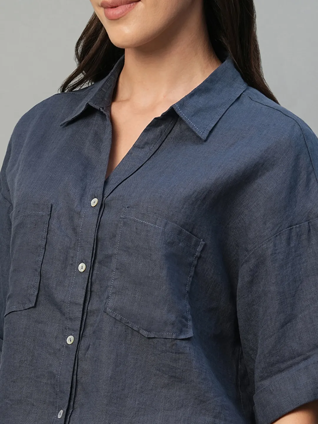 Women Cottonworld Tops & Shirts | Tops & Shirts^Women's 100% Linen Boxy Fit Blouse