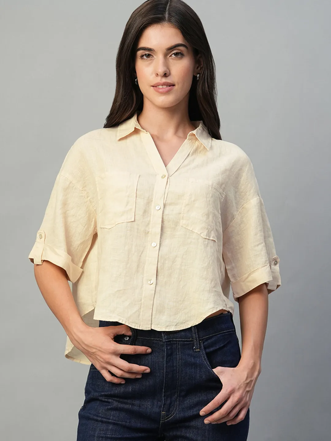 Women Cottonworld Tops & Shirts | Tops & Shirts^Women's 100% Linen Boxy Fit Blouse