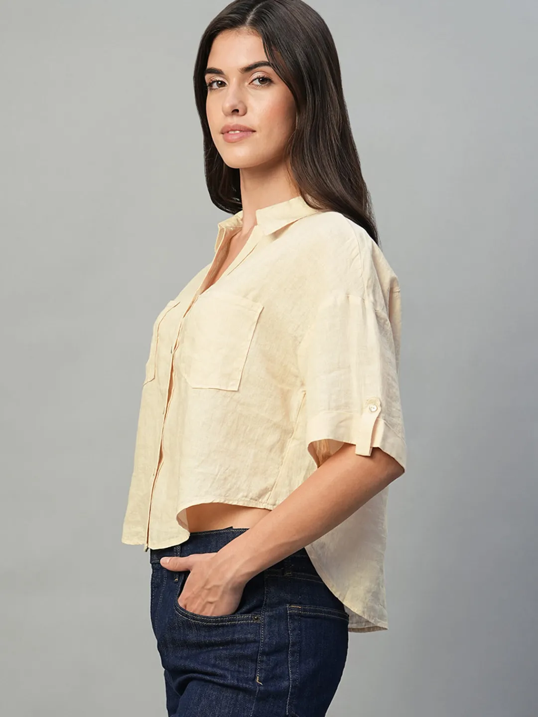 Women Cottonworld Tops & Shirts | Tops & Shirts^Women's 100% Linen Boxy Fit Blouse